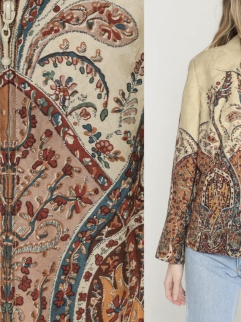 Coldwater Creek Blazer Womens Medium Paisley Tan Zip Up Jacket - Picture 5 of 16